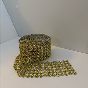 Gold Flower Rhinestones Wrap Mesh  Approx. 8 yards - Great Accent For Crafts